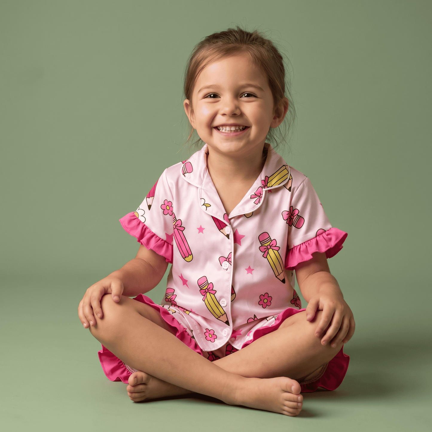 Pijama Satinada Lápices y Lazos para Niña | Lunyna